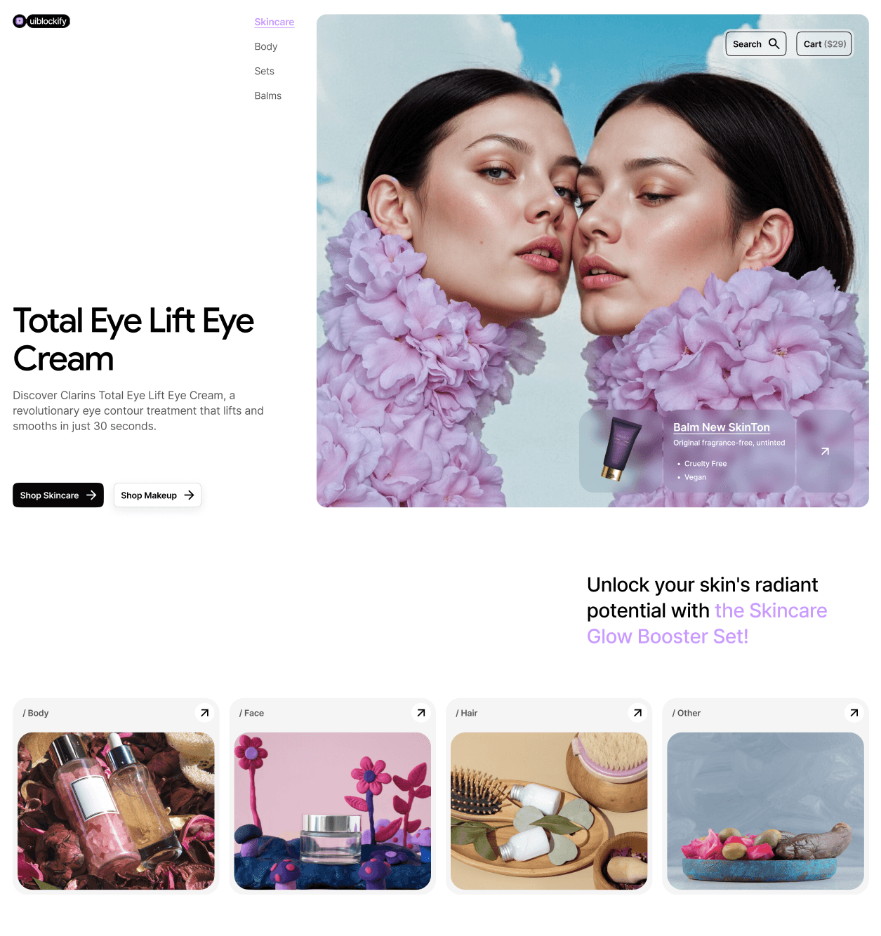Beauty Hero & Product card Section