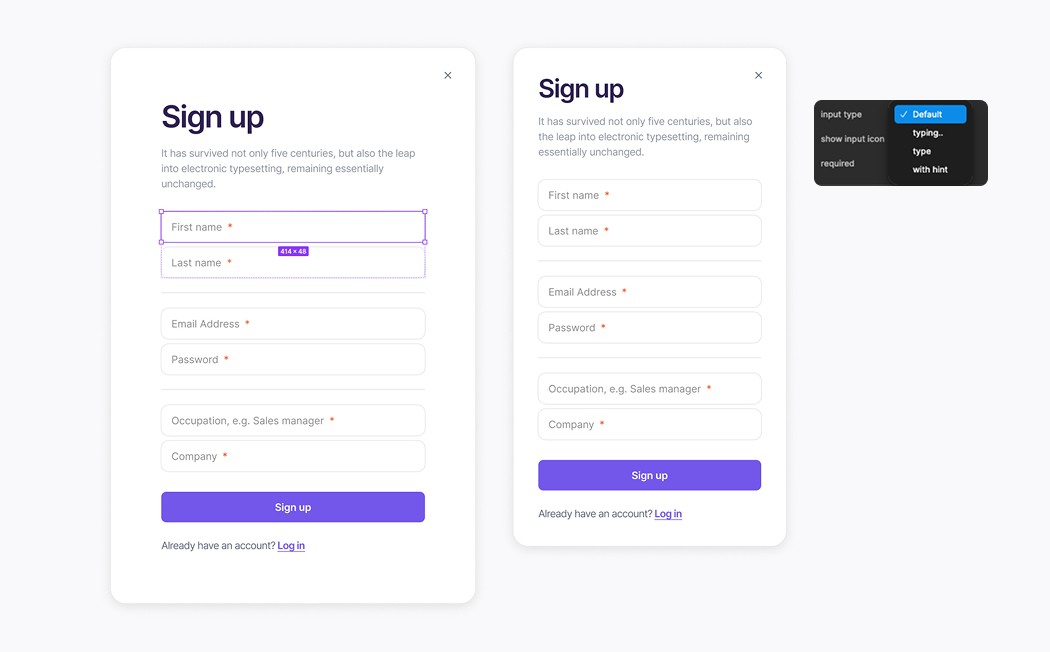 Form sign in/up / Modals