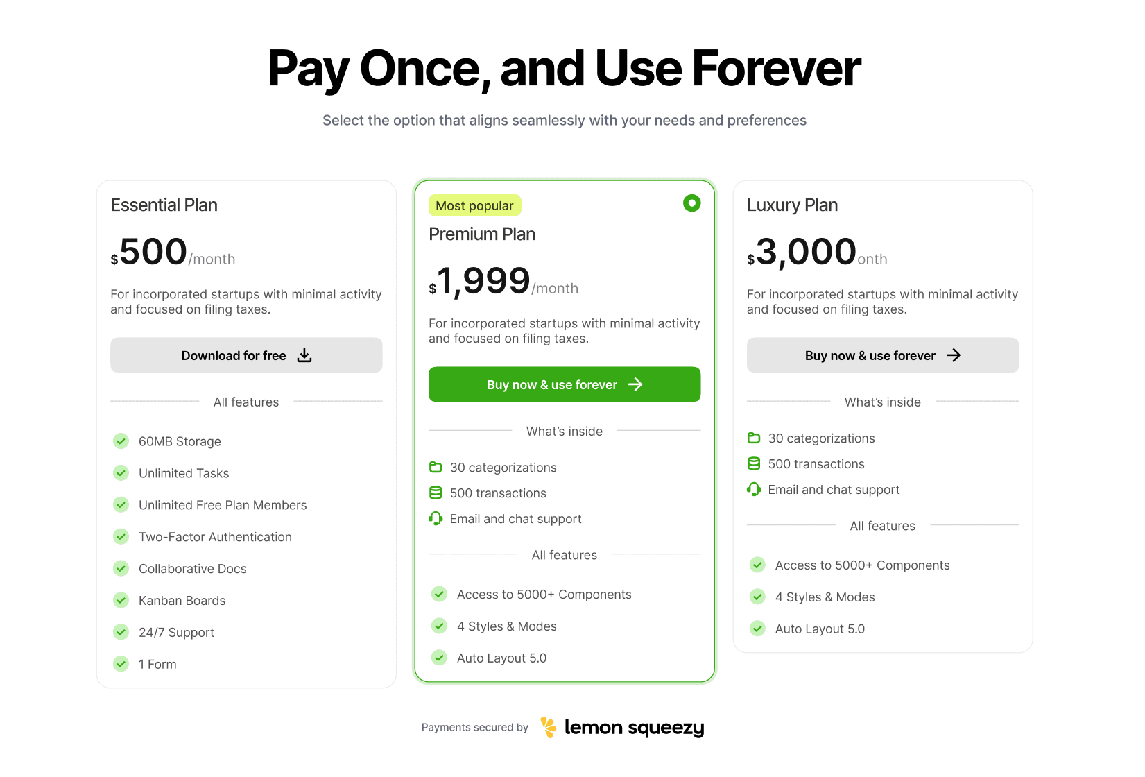 Saas pricing figma section 2 variants