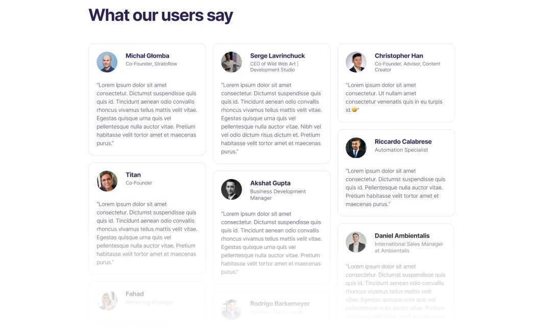 testimonials list